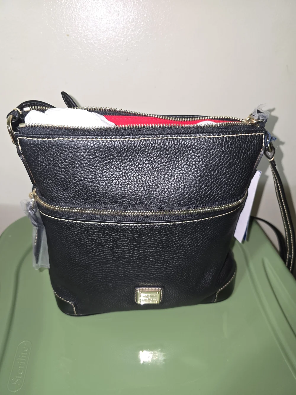 Dooney & Bourke Black Pebbled Leather Crossbody with Red Lining BNWT